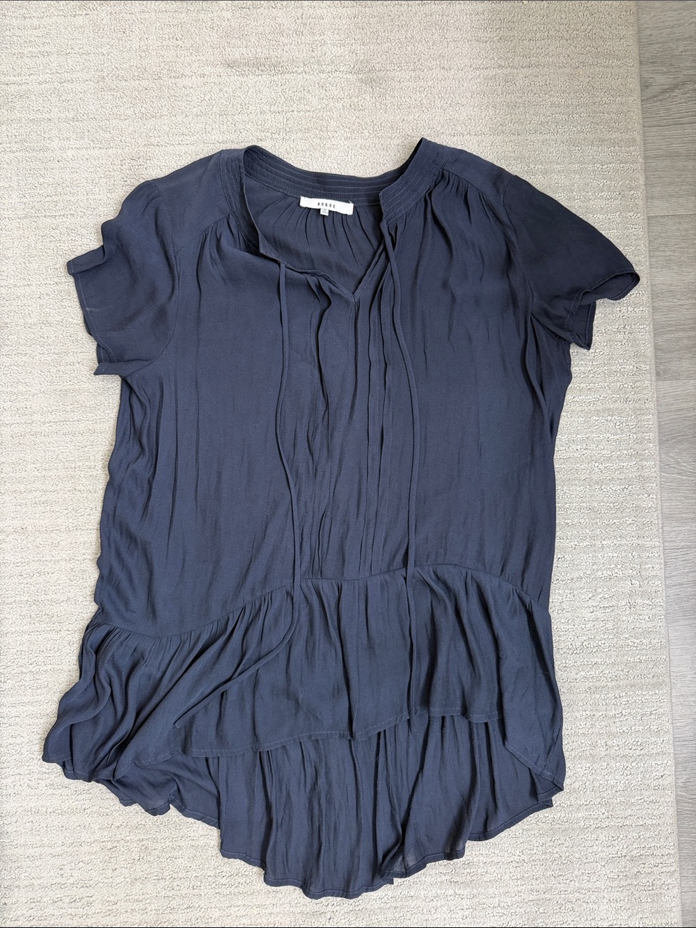 Ro & De Navy Short-Sleeve Pleated Hem Tunic